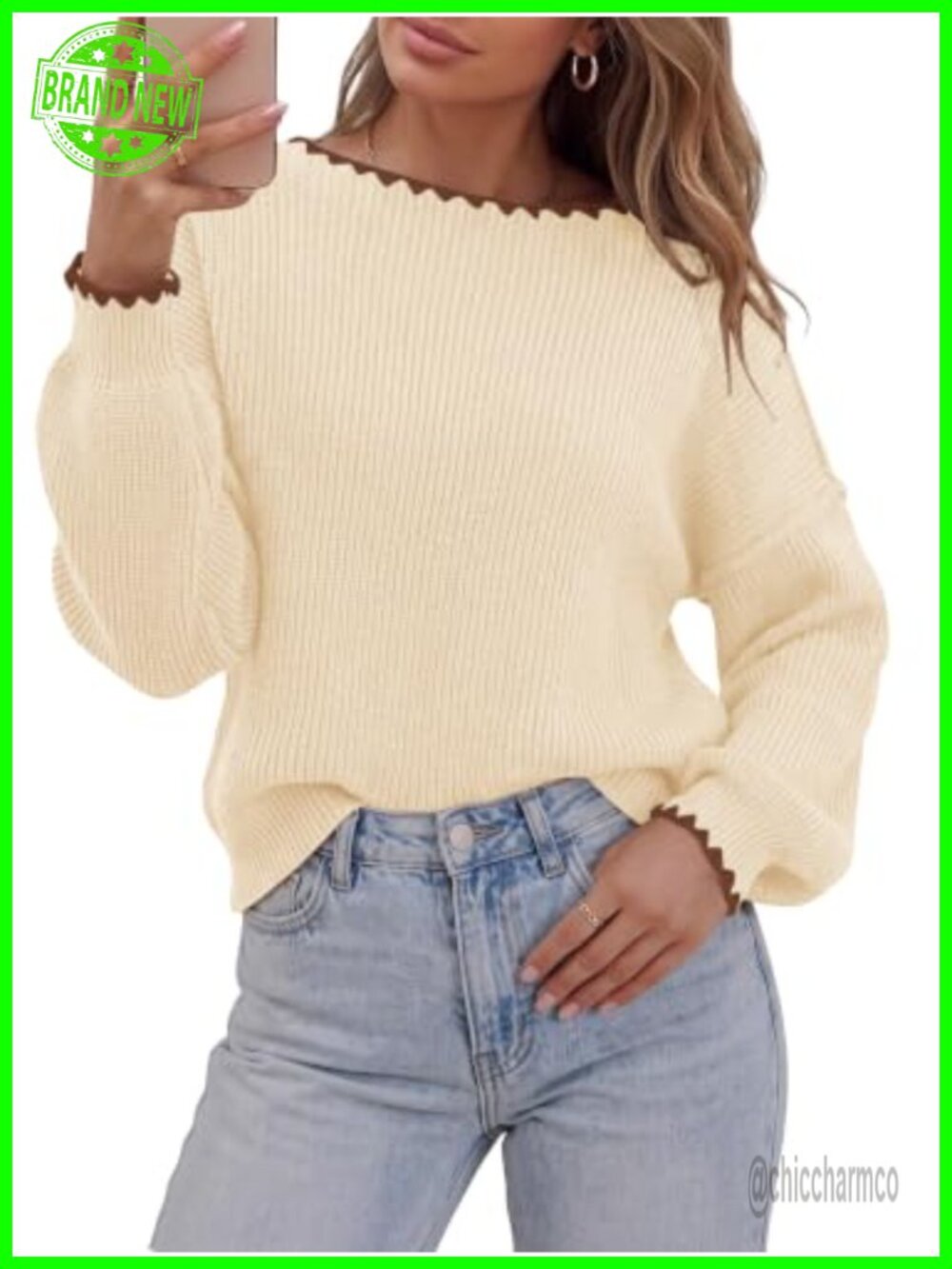 Oversized Ribbed Knit Long Sleeve Pullover Sweater Casual Fall Top